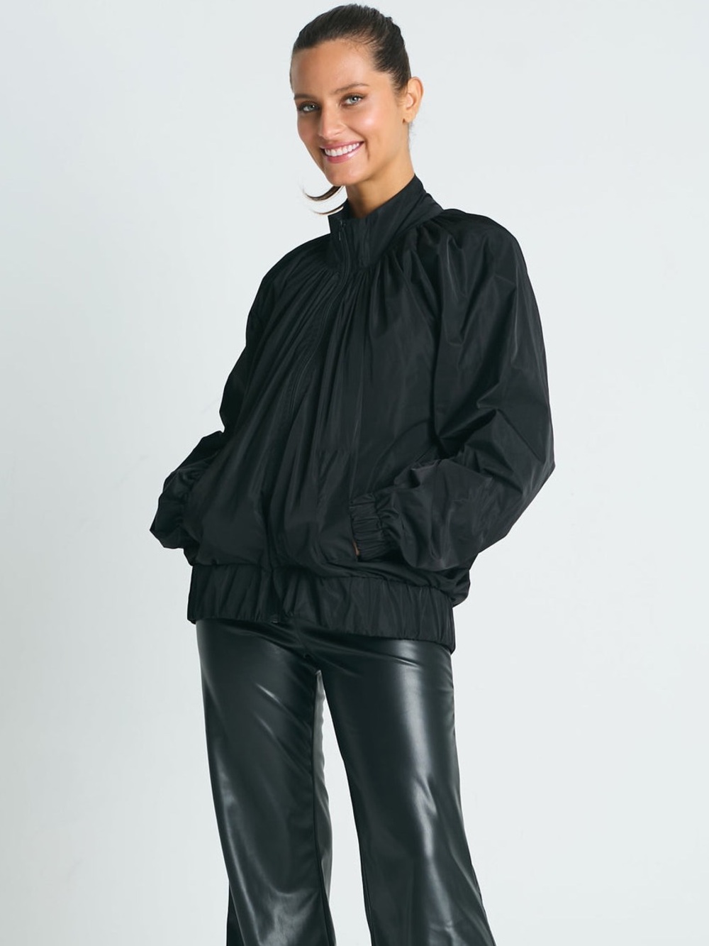 Planet by Laura G Jacket Nylon  Black Ruched Bomber Jacket O/S NWOT Minimalist